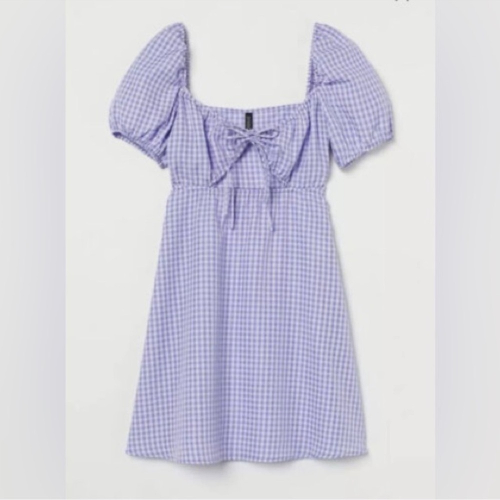 H&M Purple Babydoll Gingham Cutout Dress